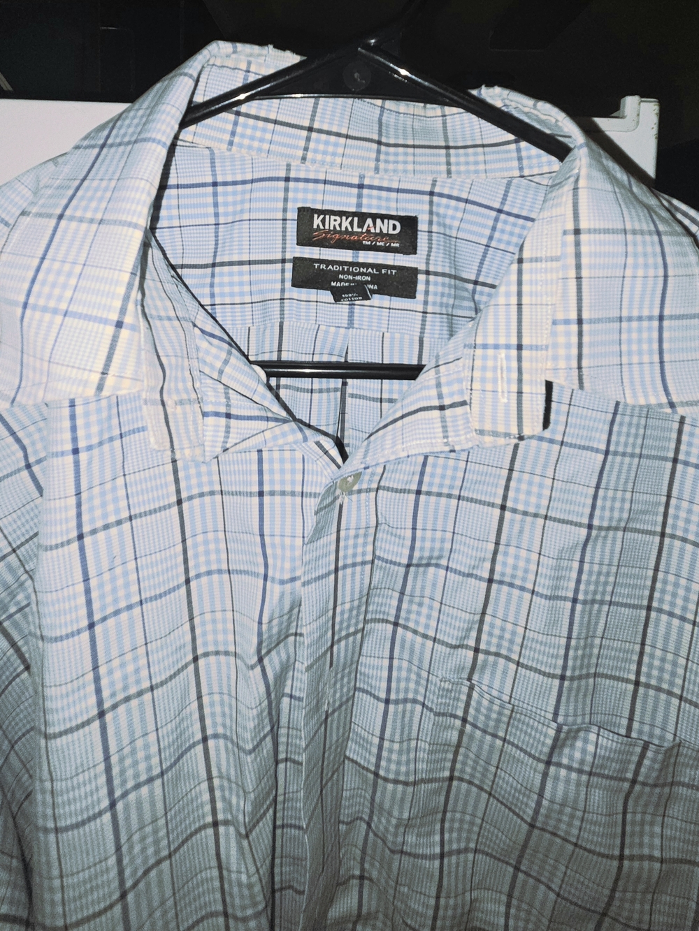 Kirkland Signature Light Blue and White Plaid Men's Button-Up Shirt